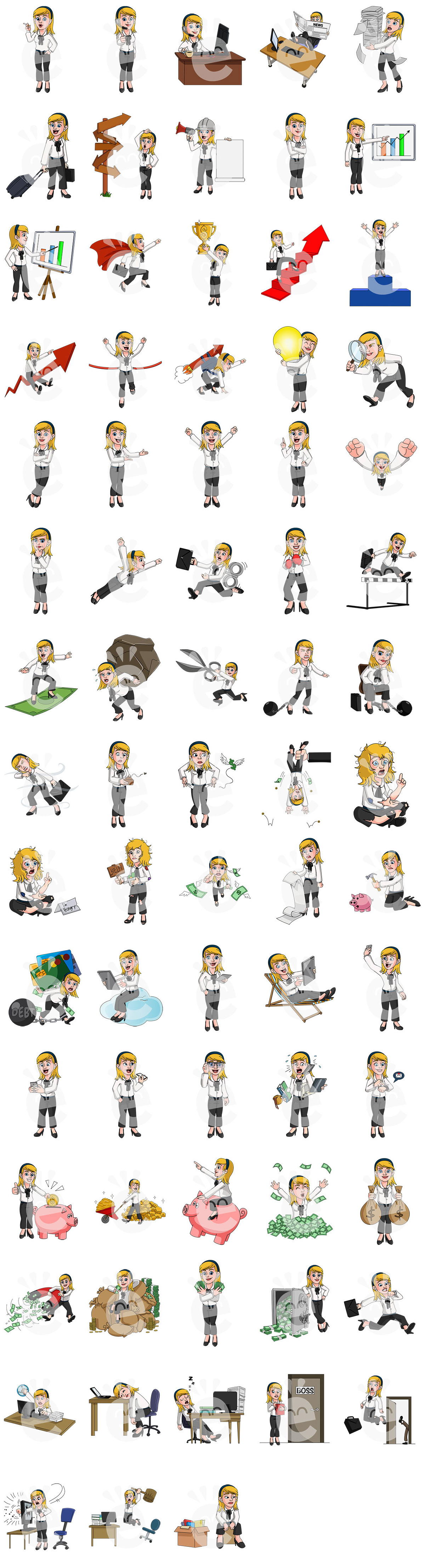 Color Preview Of The 72 SVG Poses Of Emily The Businesswoman