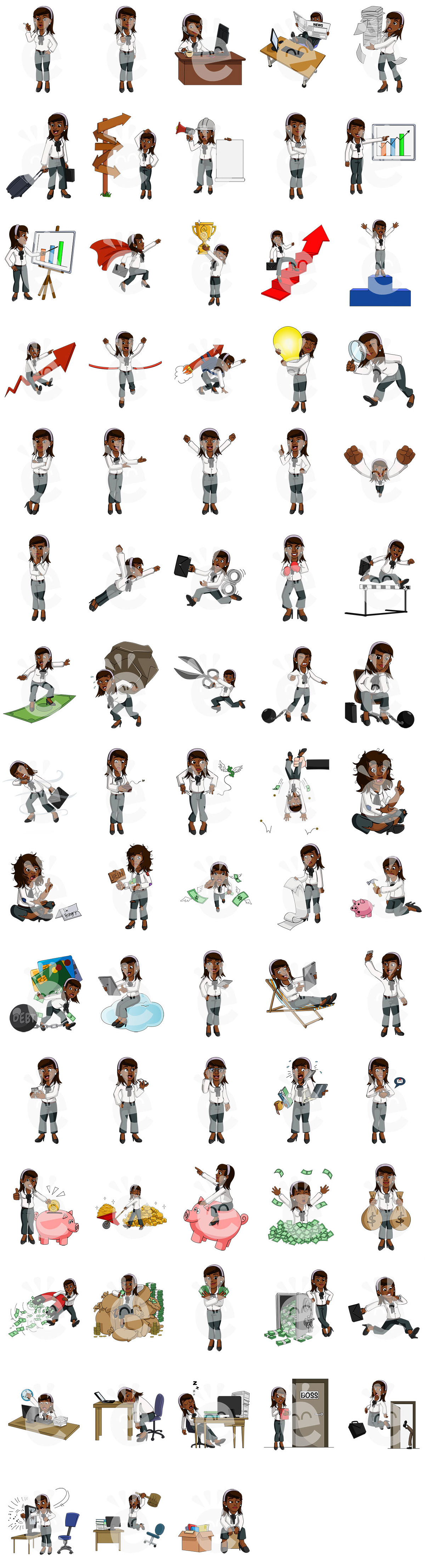 Color Preview Of The 72 SVG Poses Of Tiara The Businesswoman