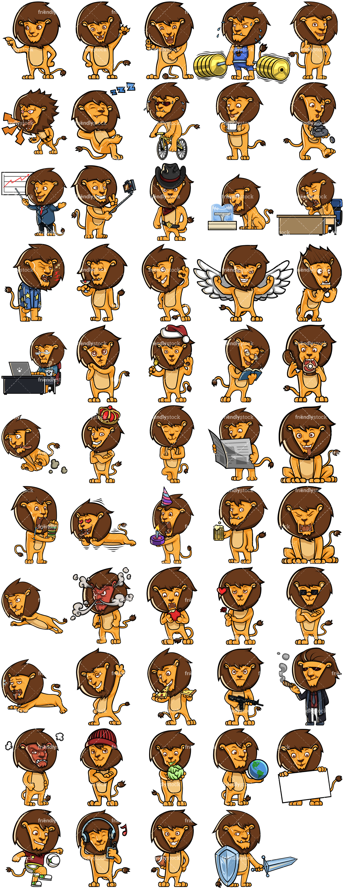 Leopold - Lion Cartoon Character - Vector Set